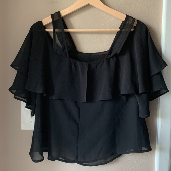 ASOS Cold Shoulder Flounce Sleeve Flowy Blouse - Picture 5 of 5